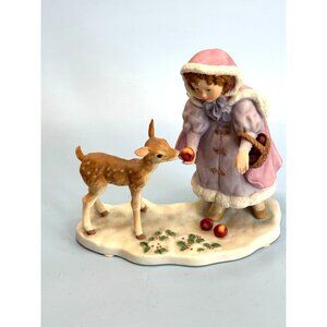 Its For You Girl Feeding Deer  Enesco Treasured Memories Porcelain Figurine 5"